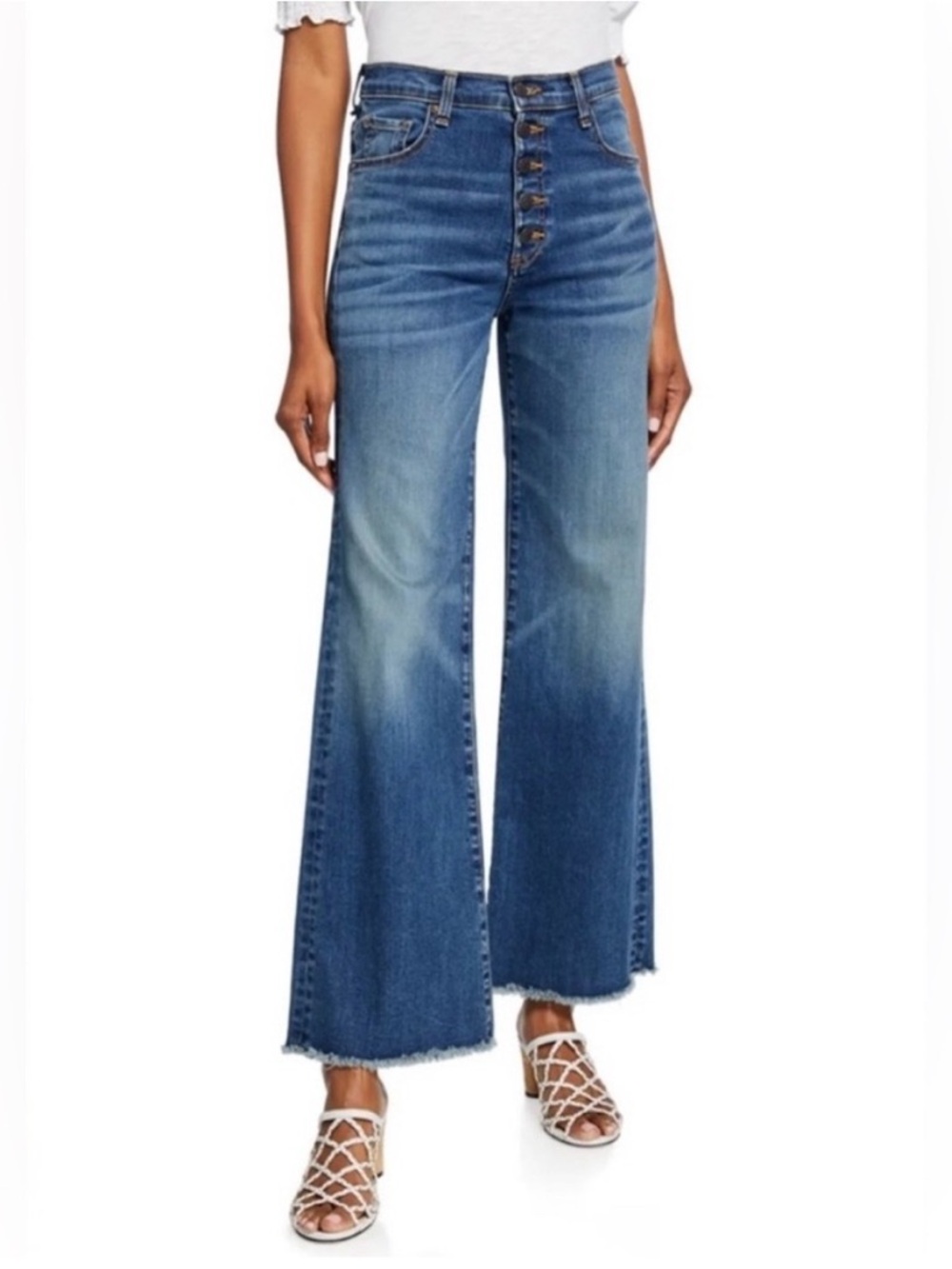 Veronica Beard Kirra Flood Medium Blue High-Rise Wide-Leg Button-Fly Jeans